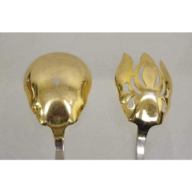 Metal Vintage Italian Baroque Style Epns Silver & Gold Plated Serving Spoon & Fork Set For Sale - Image 7 of 10