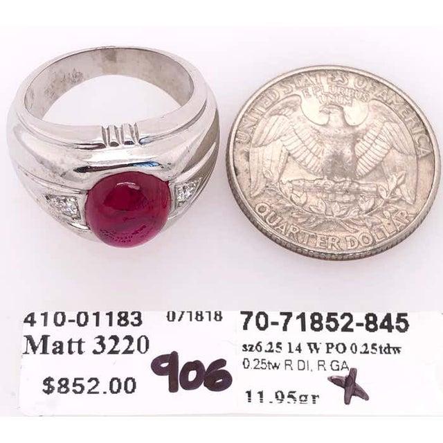 14 Karat White Gold Dome Ring With Garnet Cabochon and Diamond Accents For Sale In New York - Image 6 of 8