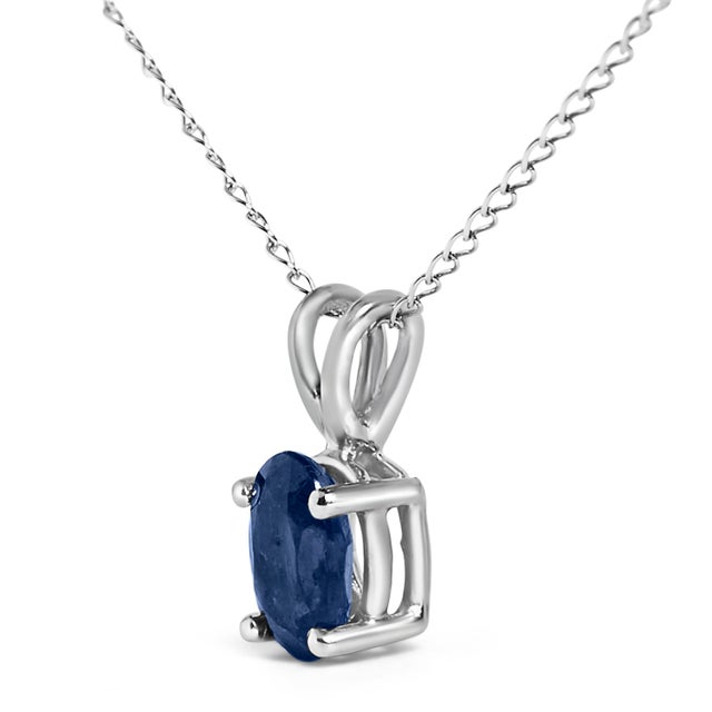 Contemporary 14K White Gold 6x4MM Oval Shaped Shaped Blue Sapphire Solitaire Pendant Necklace For Sale - Image 3 of 5