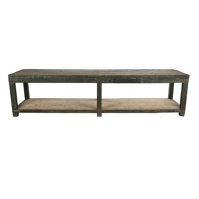 Large Teak Worktable with Green Patina For Sale - Image 6 of 6