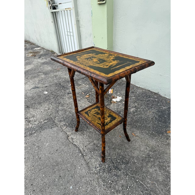 Wood 19th C Victorian Chinese Bamboo Table W Fabulous Decorations For Sale - Image 7 of 8