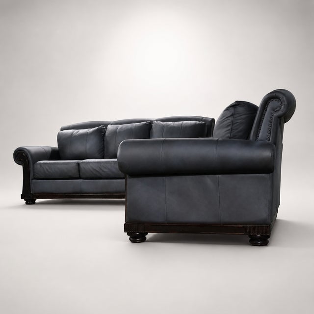 Loom Shadow Heritage Black Leather Sofa For Sale - Image 4 of 12