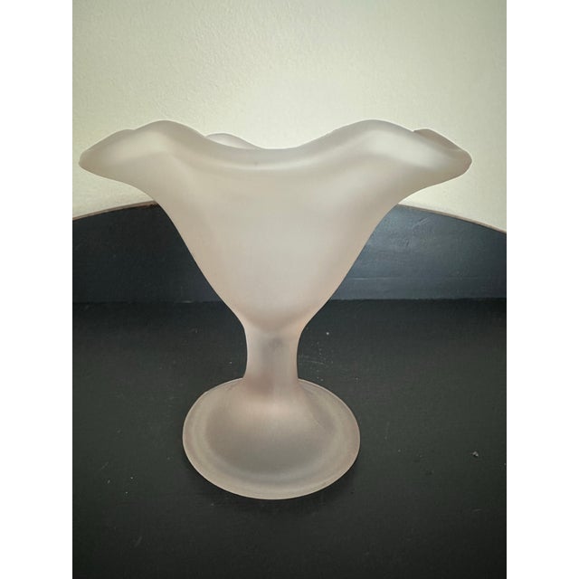 Vintage late 20th Century frosted pink glass dessert pedestal bowl.