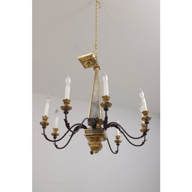 Age: Approx: 30 Years Old Details: Metal Arms High Quality Construction Distressed Mirror Glass 8 Light Chandelier Gold...