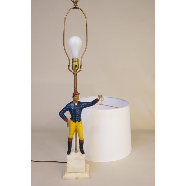 1950s Rarest Large Black Americana Lawn Jockey Statue Sculpture Brass Alabaster Marble Table Lamp For Sale - Image 13 of 13
