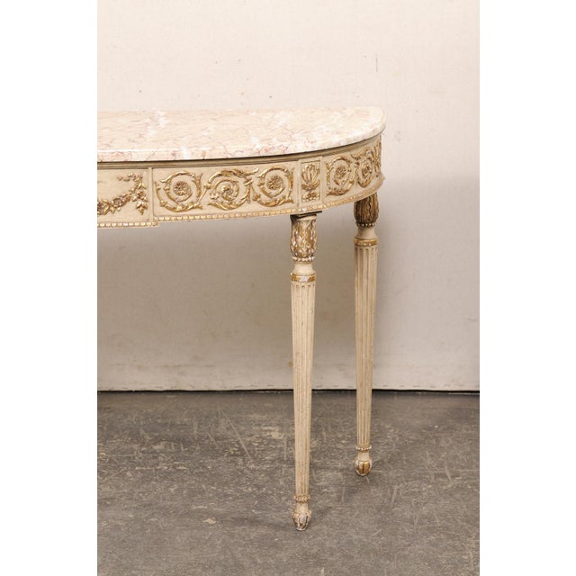 Wood Mid 20th Century Italian Marble Top Slender Console, 4 Ft For Sale - Image 7 of 12
