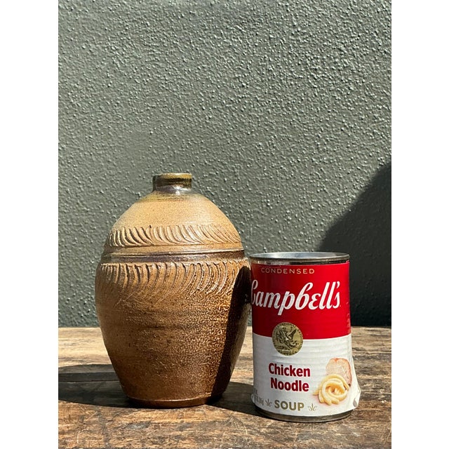 Mid-Century Modern Vintage Original Studio Pottery Ribbed Vase For Sale - Image 3 of 12