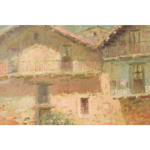 Palau Junca, Impressionist Painting with River and Chalets, Oil on Canvas, Framed For Sale - Image 8 of 16
