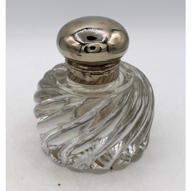 Traditional 1890-1900 Glass and Silverplate Baccarat Gentlemen's Desk Inkwell For Sale - Image 3 of 4