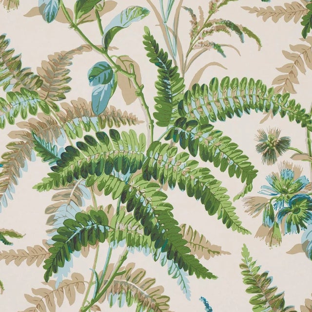 Contemporary Schumacher Myers Fern Wallpaper in Lagoon - 10 Yards For Sale - Image 3 of 5