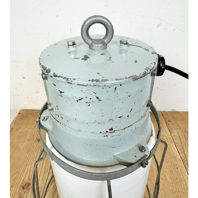 Industrial Aluminium Cage Light with Milk Glass from Elektrosvit, 1970s For Sale - Image 11 of 15