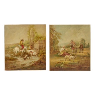Rural Scenes, Oil on Canvas Paintings, Late 19th Century, Set of 2 For Sale