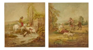 Rural Scenes, Oil on Canvas Paintings, Late 19th Century, Set of 2
