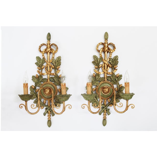 Carved Florentine Wall Lamps with Oak Leaves and Acorns, 1970, Set of 2 For Sale - Image 12 of 12