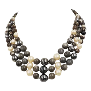 Vintage 1950s Signed Hattie Carnegie Faux-Hematite & Faux-Pearl Grayscale Necklace