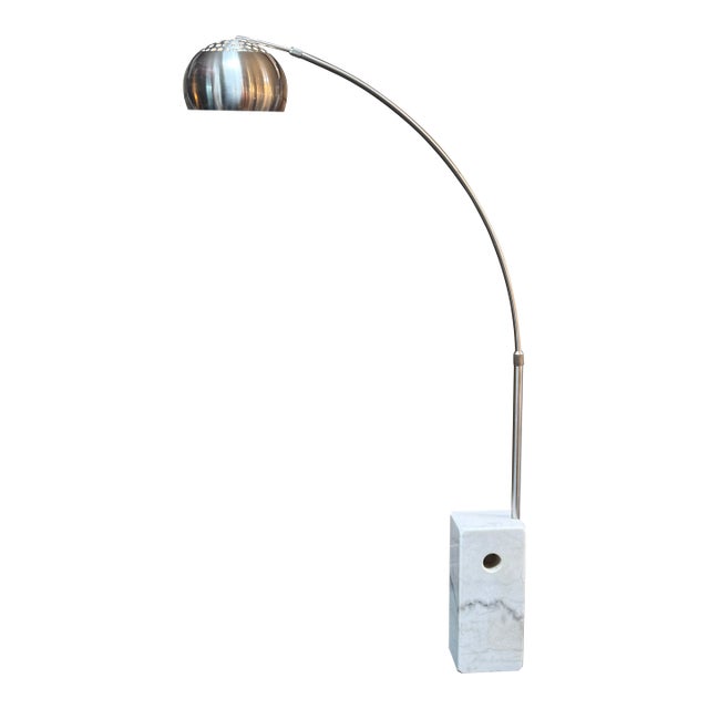 Arching Chrome Floor Lamp With Marble Base For Sale