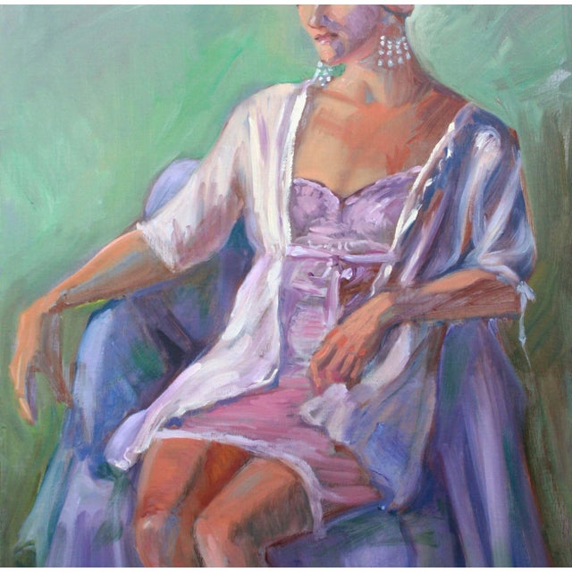 Art Deco Portrait of a Woman in Purple - Parisian Art Deco Female Figurative by Dominique Amendola For Sale - Image 3 of 5