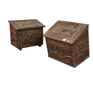 Wooden Trunks with Copper Lamina, Set of 2