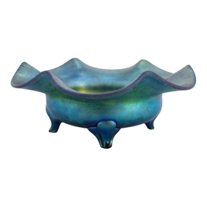 Arts & Crafts Steuben Blue Aurene Footed Candy Dish Numbered C1920