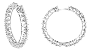 .925 Sterling Silver 1/2 Cttw Diamond Wire Cage Style Hoop Earring (I-J Color, I2-I3 Clarity) - 2 Pieces