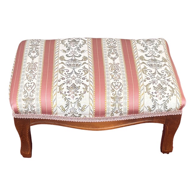 Louis Philippe Charles X Style Wooden Stool with Fabric Cover, 1960s For Sale