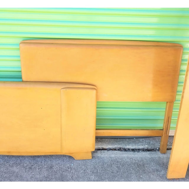 Vintage Midcentury Modern Heywood Wakefield Twin Size Maple Wood Headboard Footboard Rails Bed