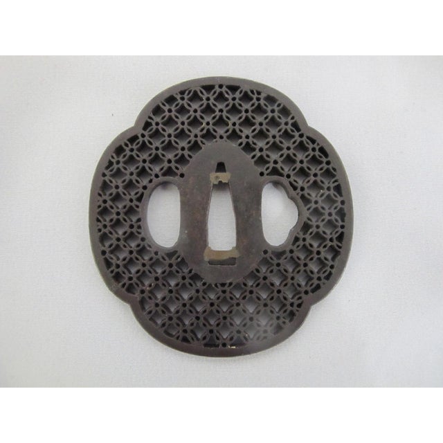 18th Century Iron Tsuba Japanese Edo Era Sword Guard Very Fine Mitsu-Ura Fishnet Design For Sale - Image 5 of 8