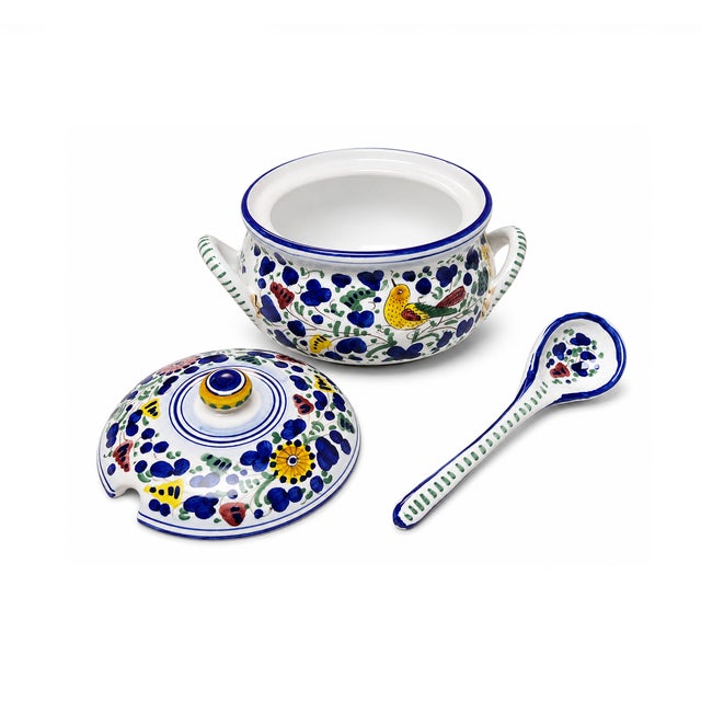 Deruta Vintage Fima Deruta Italy Hand-Painted Arabesco Bird Soup Tureen & Ladle Set For Sale - Image 4 of 5