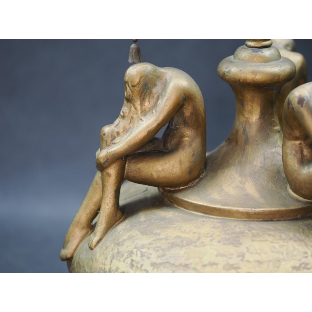 1930s Art Deco Signed Olive Kooken Figural Nude Women Bronze Over Plaster Table Lamp For Sale - Image 9 of 17