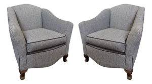 Set of Armchairs in Linen with Wool Trim, 1940s