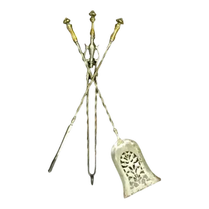 Antique 19th Century English Steel & Brass Mounted Fireplace Tools - Set of 3