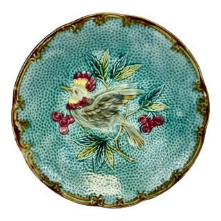 1890s Antique Boho Chic Belgium Majolica Bird Bowl by Wasmuel. For Sale