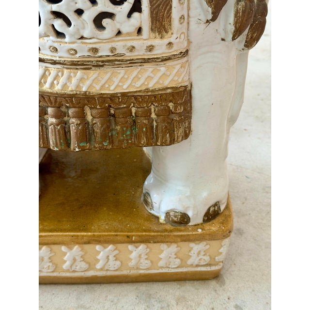 Vintage Chinoiserie Regency Glazed Terracotta Ceramic Elephant Garden Side Tables For Sale - Image 4 of 11