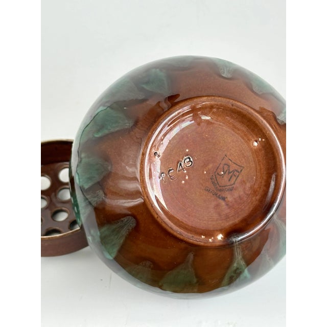 Schramberg Majolica Splotchy Green & Brown Lidded Vase With Flower Frog From Smf Schramberg Majolica For Sale - Image 4 of 7