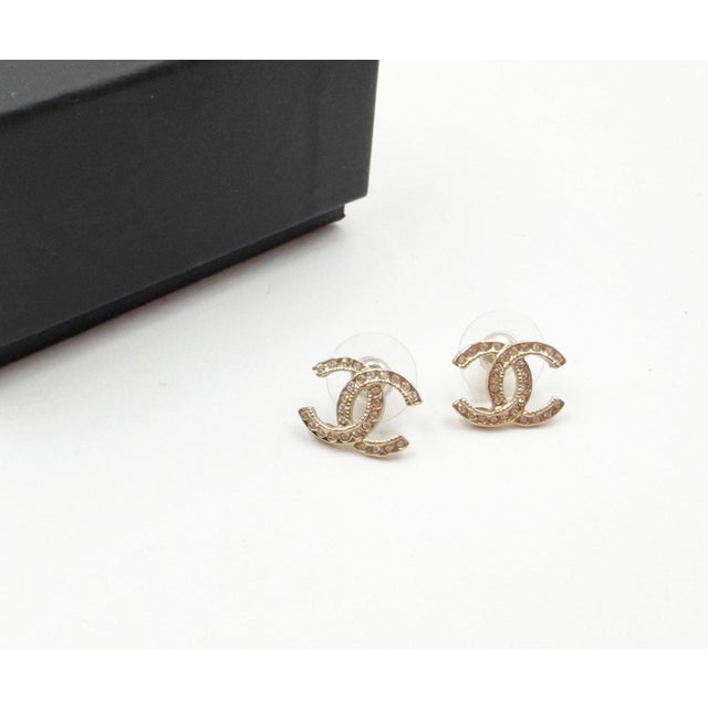 Contemporary Chanel Classic Gold CC Crystal Piercing Earrings, A Pair For Sale - Image 3 of 5