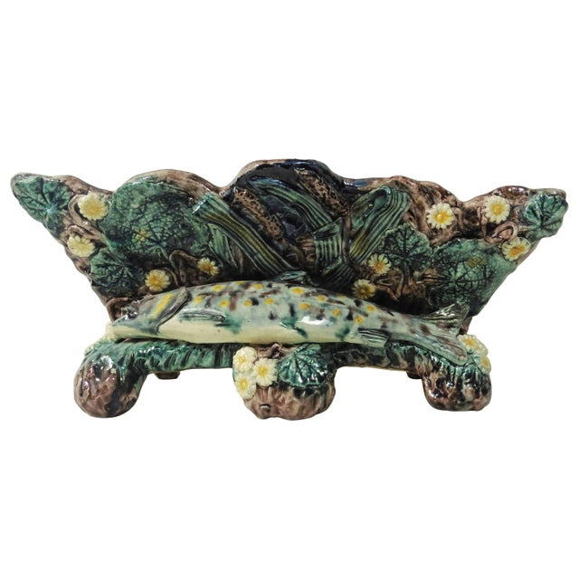 Wood 19th Century Country Majolica Palissy Fish Jardiniere For Sale - Image 7 of 7
