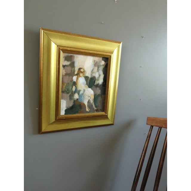 Mid-Century Modern 'Woman in Repose' Mini Abstract Figurative Portrait Oil Painting bySwedish Artist Ivar Morsing (1919-2009), Framed For Sale - Image 4 of 10