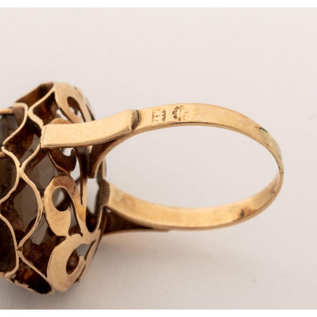 Metal Yellow Gold and Smokey Quartz Solitaire Ring For Sale - Image 7 of 7
