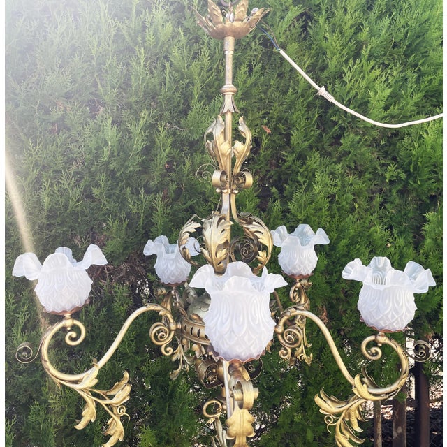 Decorative art nouveau / eclectic style chandelier | 93 × 82 cm | 5 arms for sale: an exceptional, highly decorative five-...