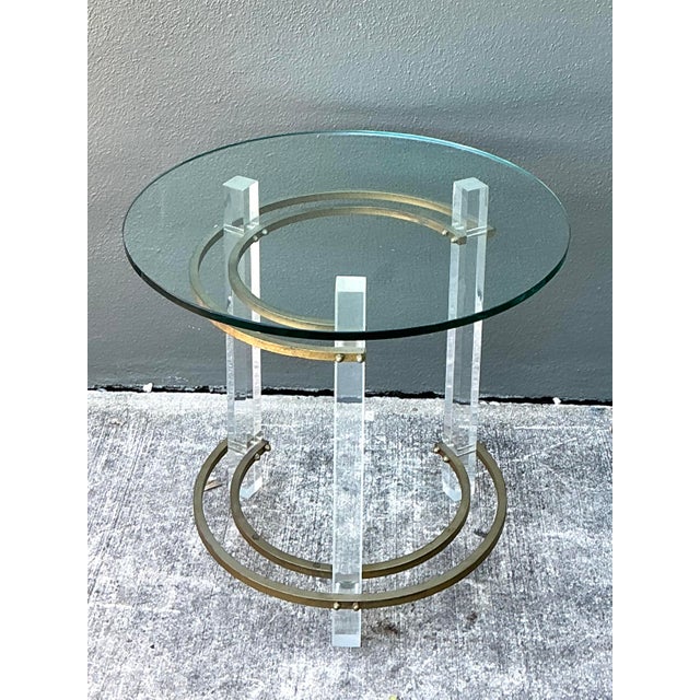 Charles Hollis Jones Vintage Charles Hollis Jones Lucite and Brass Ring Side Table For Sale - Image 4 of 12