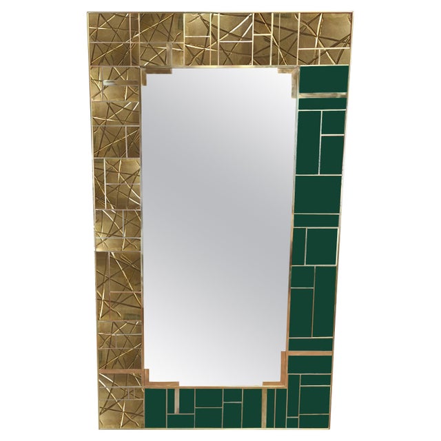 Wall Mirror in Green Murano Glass and Carved Brass from Justfurnituress SRL For Sale - Image 4 of 5