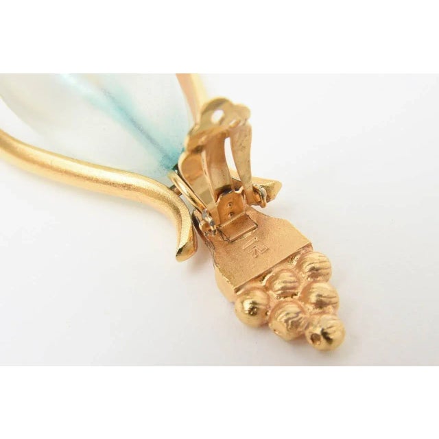 Vintage Gold Plated and Blue Turquoise Resin Drop Dangle Clip on Earrings 80's Pair Of For Sale In Miami - Image 6 of 7