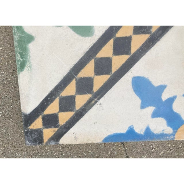 1980s Moroccan Hand-Painted Cement Tile With Traditional Fez Design For Sale - Image 5 of 9