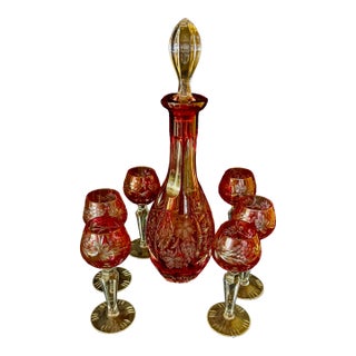 Small Nachtmann Traube Cranberry Brandy Decanter Set - 7 pcs For Sale