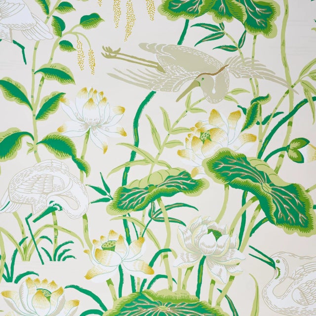 Early 21st Century Schumacher Lotus Garden Wallpaper in Leaf (9 Yards) For Sale - Image 5 of 5