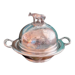 Antique Victorian Quadruple Silverplate Butter Cooler With Cow Finial For Sale