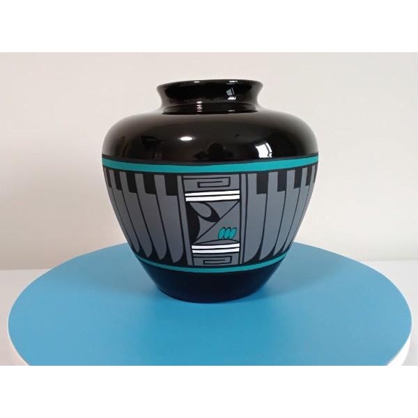 Contemporary Kopa Arizona Hand-Painted Geometric Blackware Vase For Sale - Image 9 of 11