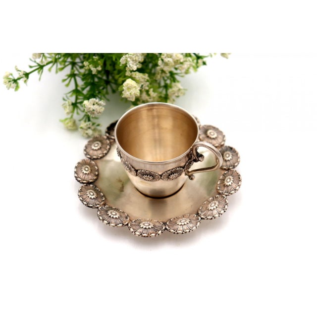 Silver Cup and Saucer with Reliefs, Set of 2 For Sale - Image 4 of 5