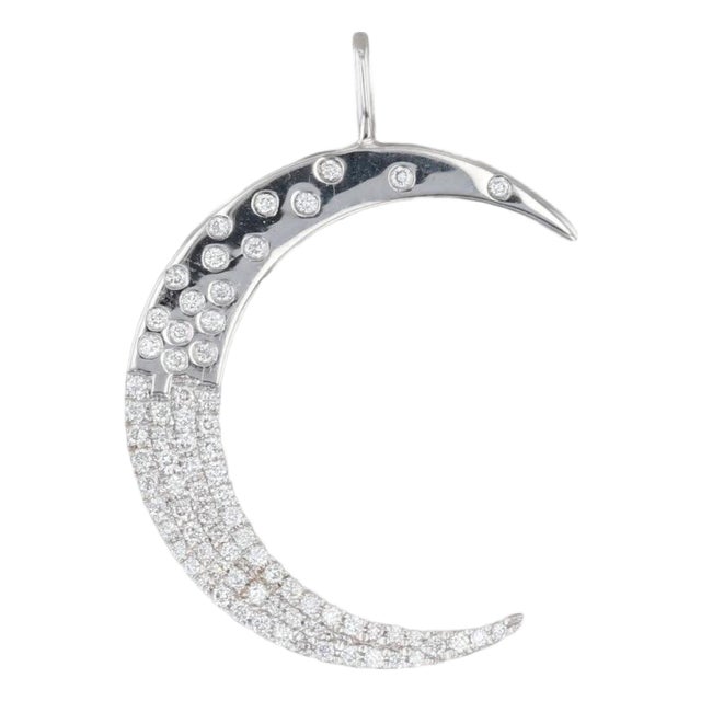 0.23ctw Diamond Encrusted Crescent Moon Pendant 18k White Gold For Sale
