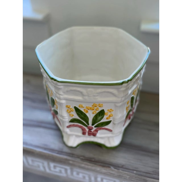Vintage Portuguese Lily of the Valley Ceramic Cachepot For Sale - Image 4 of 9